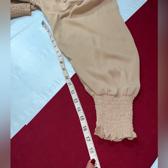 Exlura beige tan nude DRESS square Stretch Neck Long Ruffle sleeve Flowy Ties 2X - Picture 8 of 14